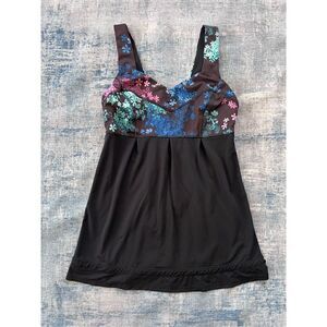 Lululemon Black Petal Pop Floral Multi Tame Me Athletic Tank Top Size 6